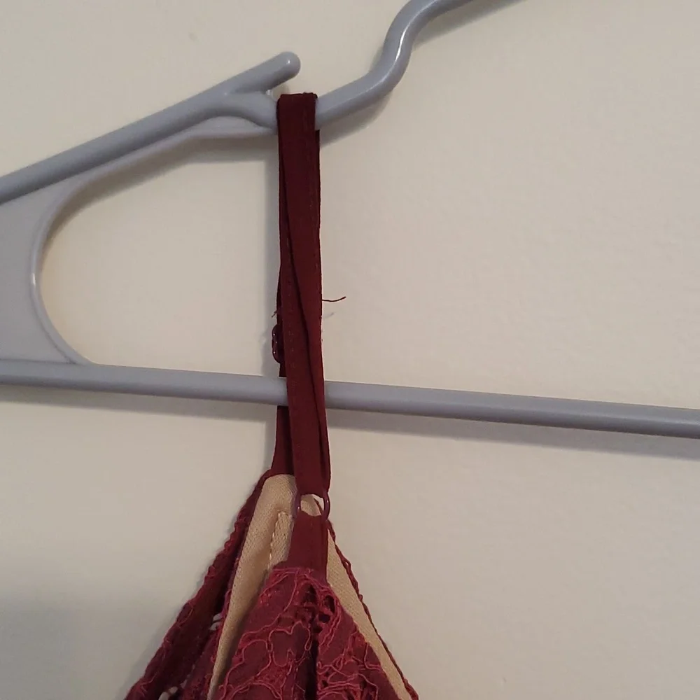 She and Sky burgandy and Tan lace cold shoulder dress. - Picture 6 of 6